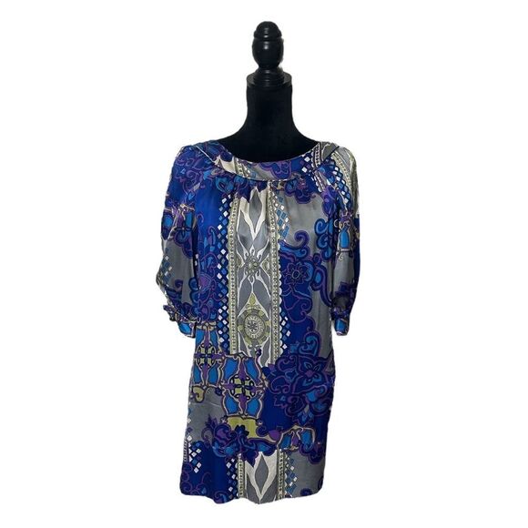 Alice & Trixie Retro Style Abstract Print Silk Shift Dress Size XS - Picture 3 of 13